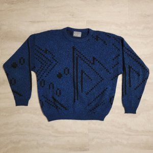 Vintage Le Tigre Blue Knit Wool Geometric Sweater Mens XL